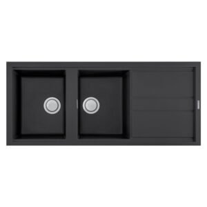 Évier De Cuisine Encastrable FOCUS Graniteck -SMART 116B-2 Bacs + égouttoir -116cm - Noir