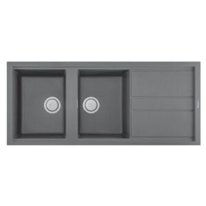Évier De Cuisine Encastrable FOCUS Graniteck + égouttoir -SMART.116G- 2 Bacs 116 cm - Titanium